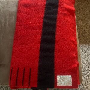 Hudson Bay Red 100% Wool Blanket with Black Stripe